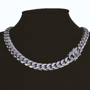 Mens 20" Locking Clasp 18K White Gold Cuban Chain Link Necklace Silver Jewelry